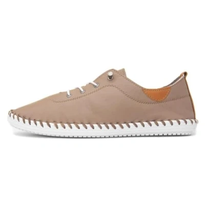 Image of Ladies St. Ives Taupe Leather Plimsoll 4