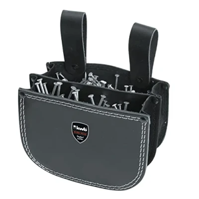 Image of KWB Double Compartment Leather ROOFER&#039;S Nail Bag with Belt Loop in Black