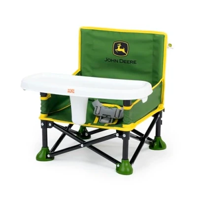 Image of Bright Starts John Deere Pop &#039;N Sit Portable Booster Chair, Floor Seat, Indoor/Outdoor Use, Compact Fold, Green and Yellow, 6 Mos 3 Yrs