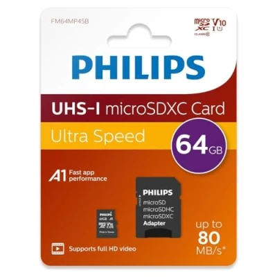 Image of Philips MicroSDHC 64GB CL10 80mb/s UHS I + Retail Adapter