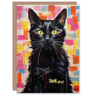 Image of Artery8 Thank You Greeting Card Black Cat Lover For Him Her