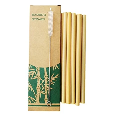 Image of CENPEK 10 Pack 20cm Bamboo Drinking Straws with 1 Coconut Bristle Cleaning Brush Reusable Organic Sustainable Biodegradable Natural