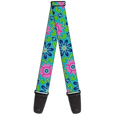 Image of Buckle Down Guitar Strap Floral Burst Turquoise Blues Pinks Yellow Green 2 Inches Wide