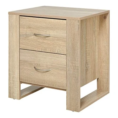 Image of HOMCOM Bedside Table with 2 Drawers, Nightstand Handles and Elevated Base, Side for Bedroom, Living Room, Brown