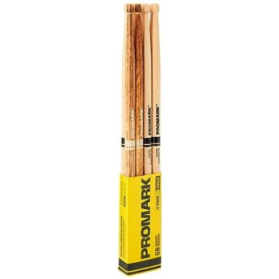Image of ProMark Rebound 5B Hickory Drumstick, Acorn Wood Tip, FireGrain 4 Pack, Lacquer, Bonus Pack