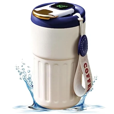 Image of Coffee Thermos Cup with Temperature Display, 450ml Large Capacity Hot and Cold Thermos, Portable Stainless Steel (C)