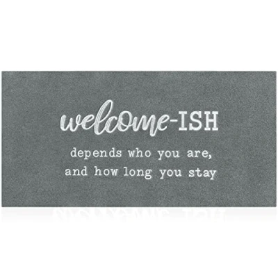 Image of JJUUYOU Large Welcome Mats Outdoor Front Door Mat Indoor Entrance with Non Slip Rubber Back Funny ish Rugs Durable Floor Rug for Kitchen Entryway Laundry, Light Gray 120X45CM