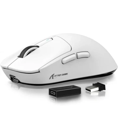 Image of ATTACK SHARK X3 Pro 4K/8K Hz Mouse, 59g SUPERLIGHT, PixArt PAW3395 Gaming Sensor, BT/2.4G Wireless/Wired 6 Adjustable DPI up to 26000, 200 Hrs Battery, for Win11/Xbox/PS/Mac (White)