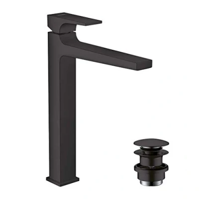 Image of Hansgrohe Metropol Single Lever Basin Mixer 260 With Handle For Wash Bowls Push Open Waste, Matt Black, 32512670