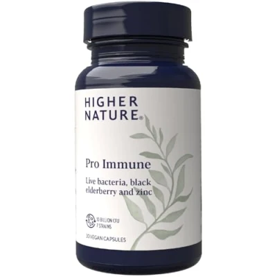 Image of Higher Nature Pro Immune Triple Action Support Probiotic Live Bacteria, Black Elderberry and Zinc 7 Bacteria Strains 10 Billion CFUs Vegan Probiotics 30 Capsules