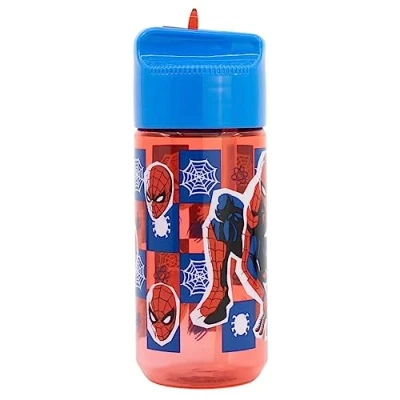 Image of OM SUPPLIES Spiderman Characters Childrens Tritan Reusable Drinking Bottle 430ml Holiday, Back to School Lunch Kids BPA free Plastic Includes Keychain (Spiderman)
