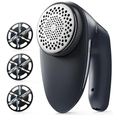 Image of POPCHOSE Fabric Shaver, Rechargeable Lint Remover Defuzzer Sweater Fuzz for Clothes, Sweater, Furniture, Couch, Cashmere(Two 6 Leaf Blades Extra, Electrostatic Brush)