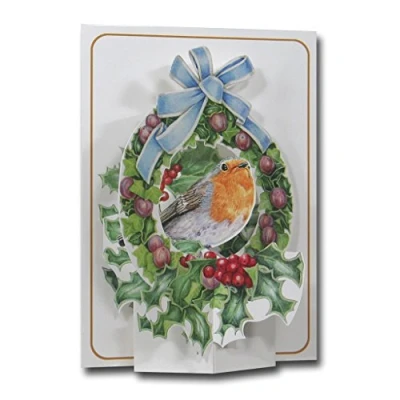 Image of Robin in Wreath Pictoria Press 3D Pop Up Christmas Greeting Card