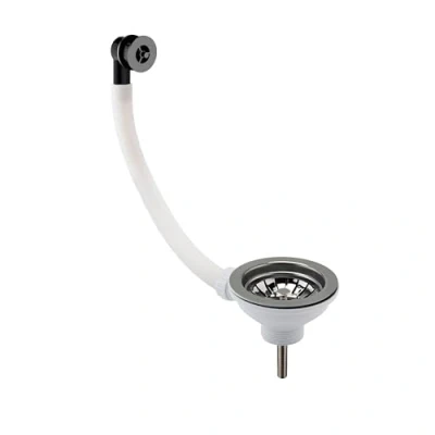 Image of 90mm Fireclay Kitchen Sink Basket Strainer Waste with Overflow Brushed Pewter