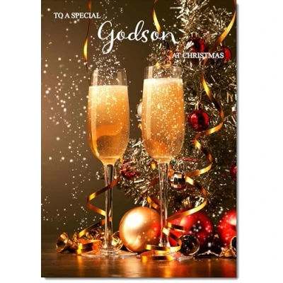 Image of doodlecards Godson Christmas Card Champagne Medium Size for with Plain Envelope