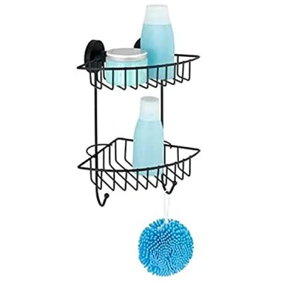 Image of WENKO Rinconera Doble Vacuum Loc Bari Black, Alloy Steel, 22,5 x 29,5 16 cm
