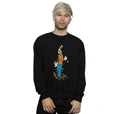 Image of Disney Men&#039;s Goofy Christmas Lights Sweatshirt Black Large