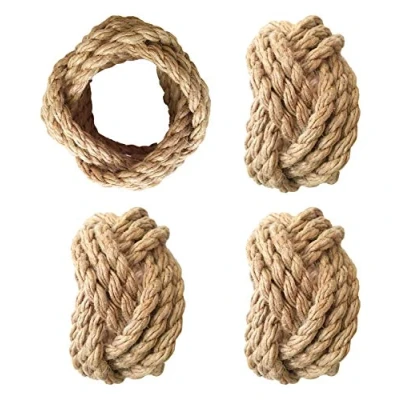 Image of YourKart Handmade Classic Braided Jute Napkin Rings for Christmas, Thanksgiving, Holiday Party, Dinner Beach Party Holder Set of 4 (Natural)
