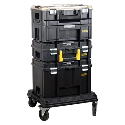 Image of Stanley FMST1 80107 FatMax Pro Stack Tool Tower (Consisting of Organiser, Drawer Box, Suitcase Deep Box and Rolling Cart, Versatile, for All Craftsmen, Installation technicians, DIYers)