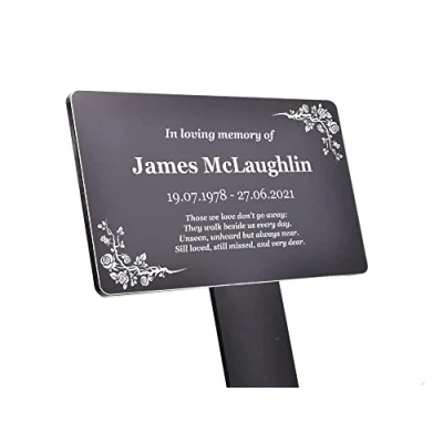Image of Personalised Bereavement Gifts. Memorial Plaque, Gardens Ground Stake Or Grave Ornaments Acrylic, Waterproof and Hard Wearing. LARGE SIZE Black &amp; White various border designs