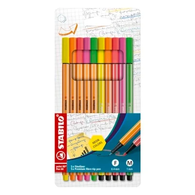Image of Premium Felt Tip Pen &amp; Fineliner STABILO 68 point 88 Pack of 10 Assorted Neon Colours