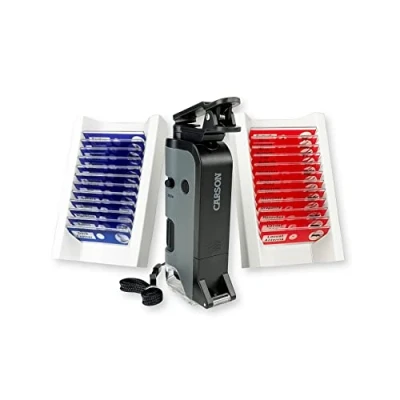 Image of Carson MicroFlip 100x 250x LED and UV Lighted Pocket Microscope with Flip Down Slide Base Smartphone Digiscoping Clip Bundle Included 24 Prepared Insect Animal Slides (MP 250BUN)