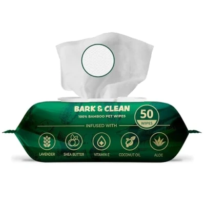 Image of Hypoallergenic Dog Wipes, 50 Cleaning and Odour Controlling Grooming for Paws, Body, Butt, Perfect Puppy Adult Dogs Wipes Deodorizing, 21 cm x 23