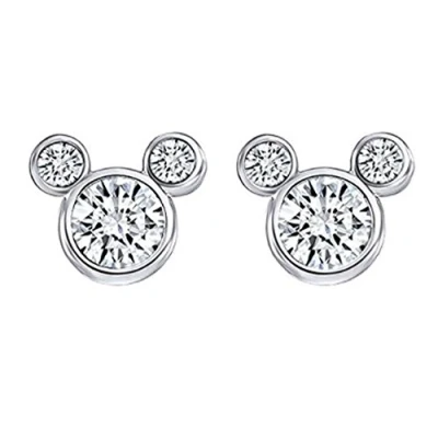 Image of findout Silver earrings for girl, Sterling Cubic Zircons Amethyst White Pink Crystal stud earrings, Mickey Mouse Girls Children kid .(f1758) (White)