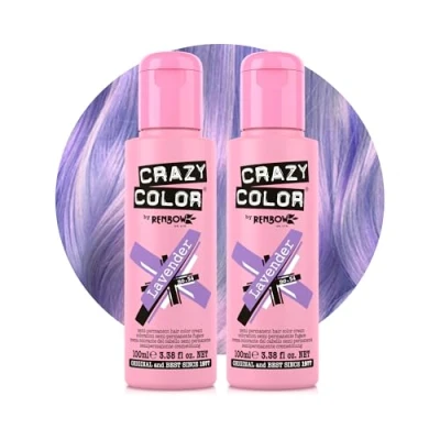Image of Crazy Color Pastel Lavender Semi Permanent Duo Hair Dye. Highly Pigmented Purple Conditioning &amp; Oil Nourishing Vegan Formula No Bleach or Ammonia 200ml