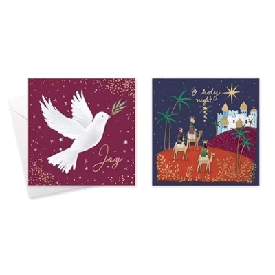 Image of Tallon Festive Wonderland Square Xmas Christmas Cards, Box of 10, Assorted Designs (XC0039 Religious)