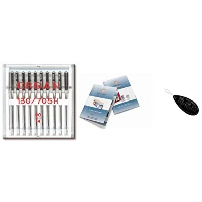Image of Organ Household Sewing Machine Needles Universal (Regular) 130/705 H, Pack of 10, Size: 90/14 + Unique Large Needle Threader &amp; Index Fits Brother, Singer, Janome etc. Machines