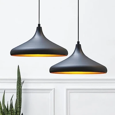 Image of bamyum Champion Set of 2 Vintage Pendant Lights, 35cm Living Room Chandelier, Metal Kitchen E27 Lamp for Bedroom, Light Dining Room, Hallway, Black