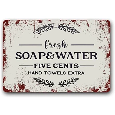Image of Fresh Soap And Water Sign, Bathroom Sign Metal Retro Vintage Tin Poster Wall Art Decor 8x12 Inches