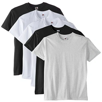 Image of Fruit of the Loom Men&#039;s Super Premium Short Sleeve T Shirt, White/White/Black/Black/Ash, XXL UK