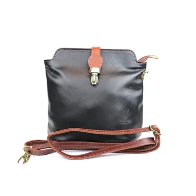 Image of Vera Pelle Leather Crossbody Bag Handmade Italian Elegant Women&#039;s Handbag (Black)