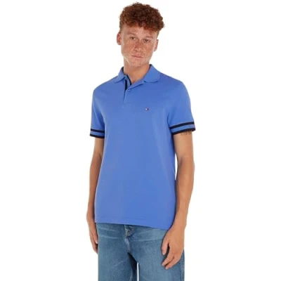 Image of Tommy Hilfiger Men Monotype Cuff Slim Fit Polo S/S Polos, Blue, L