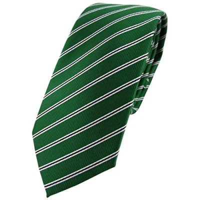 Image of TigerTie narrow Designer tie necktie in green emerald black white striped