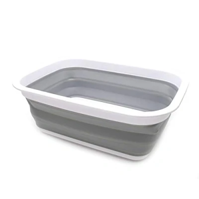 Image of SAMMART 9.2L Collapsible Tub Portable Outdoor Picnic Basket/Crater Foldable Shopping Bag Space Saving Storage Container (Grey)