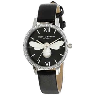 Image of Olivia Burton Black &amp; Silver Sparkle Bee Watch