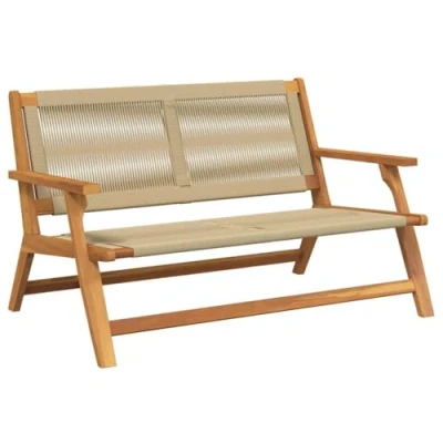 Image of vidaXL beige acacia wood ergonomic outdoor bench garden patio balcony seating 122x76x73cm