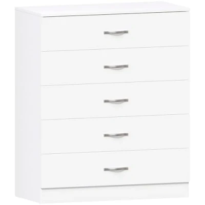 Image of Vida Designs White Chest of Drawers, 5 Drawer With Metal Handles and Runners, Unique Anti Bowing Support, Riano Bedroom Furniture