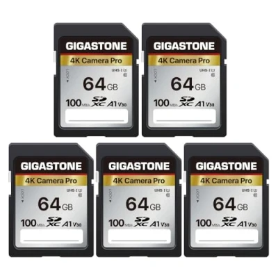 Image of Gigastone 64GB 5 Pack SD Card V30 SDXC Memory High Speed 4K Ultra HD UHD Video Compatible with Canon Nikon Sony Pentax Kodak Olympus Panasonic Digital Camera