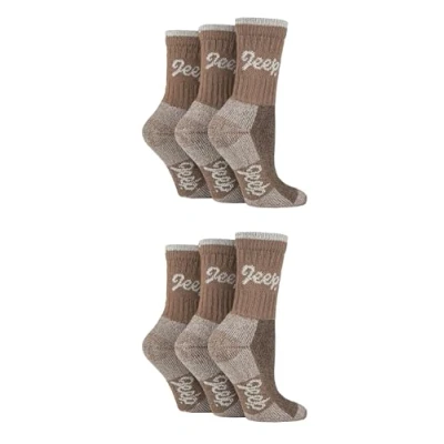 Image of Jeep Womens Cotton Boot Socks Luxury Terrain Calf Length Plain with Logo,Ribbed, Cushioned &amp; Chunky for Walking, Hiking, Trekking the Outdoors Size 4 8 6 Pair Multipack Tan Cream