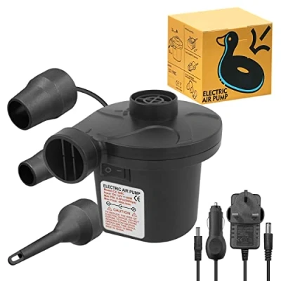 Image of Jsdoin Electric Pump for Inflatables with 3 Nozzles, AC 240V/DC 12V 50W High Power Air Bed Mattress Paddling Pool Beach Toys, Fill Inflator Deflator