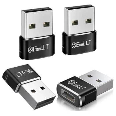 Image of EasyULT USB C Female to Male Adapter 4 Pack, Type Plug Power Converter, A for Phone 12 13 14 15 Pro Max, SE, Samsung S23 S22, and Other Devices(Black)