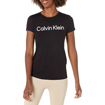 Image of Calvin Klein Women&#039;s Logo Short Sleeve Crewneck Tee T Shirt, Black, XXL