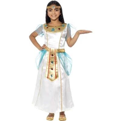 Image of Smiffys Deluxe Cleopatra Girl Costume, White with Dress &amp; Headpiece, Girls Fancy Dress, Child Up Costumes