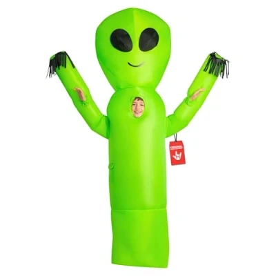 Image of Morph Green Alien Inflatable Costumes Kids, Halloween Costume, Blow Up Wacky Waving Tube Guy One Size