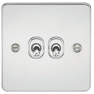 Image of KnightsBridge Flat Plate 10AX 2G 2 way toggle switch polished chrome