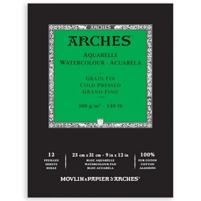 Image of ARCHES A1795092 Bloc Enc 23x31 12H Aquarelle 100% Fine 300g Blanc NAT, White Natural
